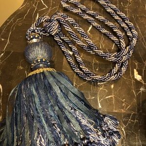 Tassel,  Decorative Window Curtain Holdback, Quality, Large, Marine Blue & Gold